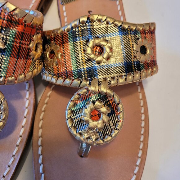 Jack Rogers NEW Holiday Tartan Plaid Metallic Whipstich Thong Sandals - Picture 4 of 8